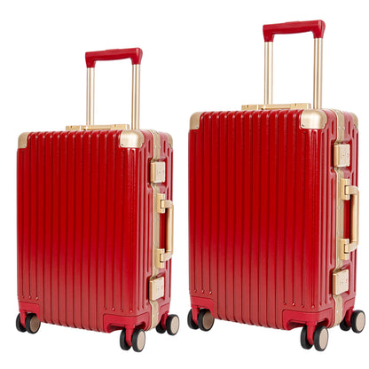 Classic Aluminum Frame Travel Suitcase - 22" and 26" - Wine Red