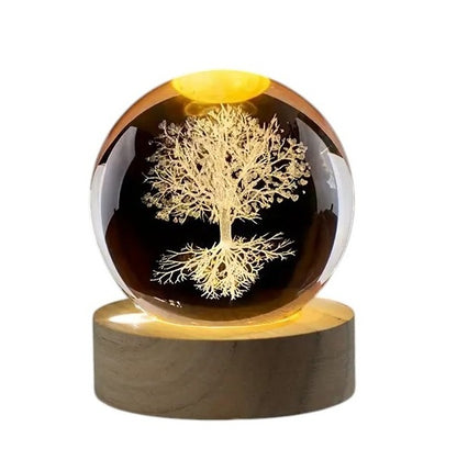 Crystal Ball Lamp with 3D Engraving and Luminous Base - Tree Of Life