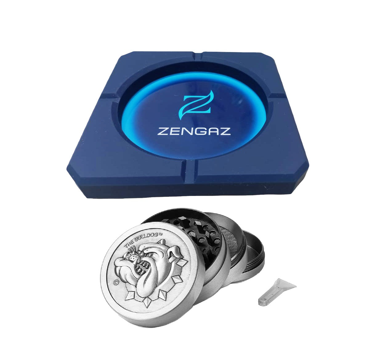 Bulldog 4-Part Metal Grinder & Zengaz Premium Silicone Ashtray