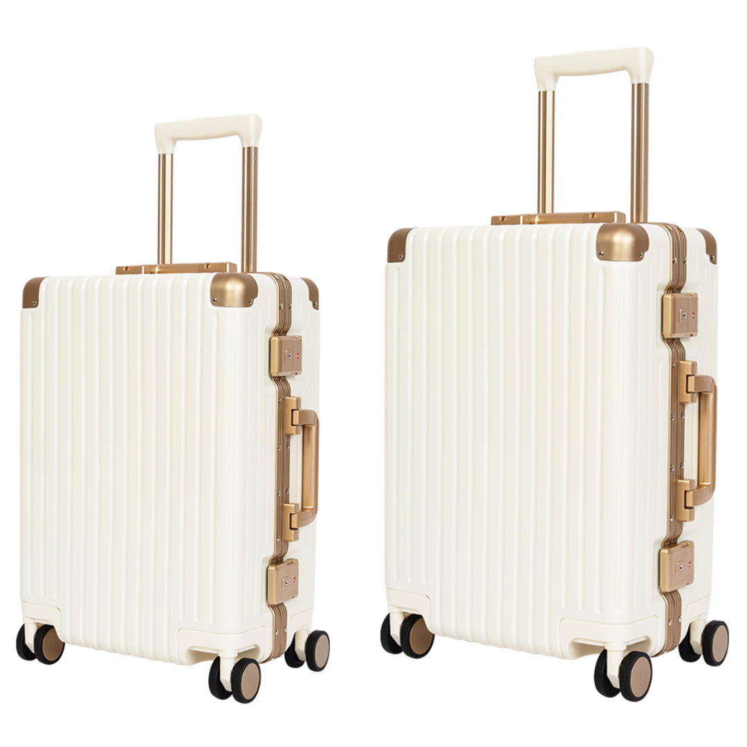 Classic Aluminum Frame Travel Suitcase - 20" and 26" - White