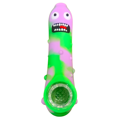 Silicone Rasta Pipe - Pickle Rick - Purple, Green