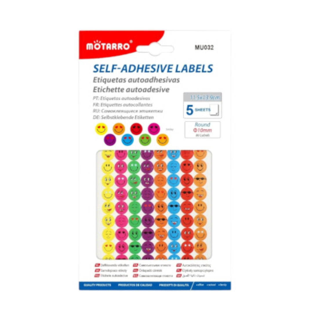 Motarro Self Adhesive Labels 5 Sheets - Smiley