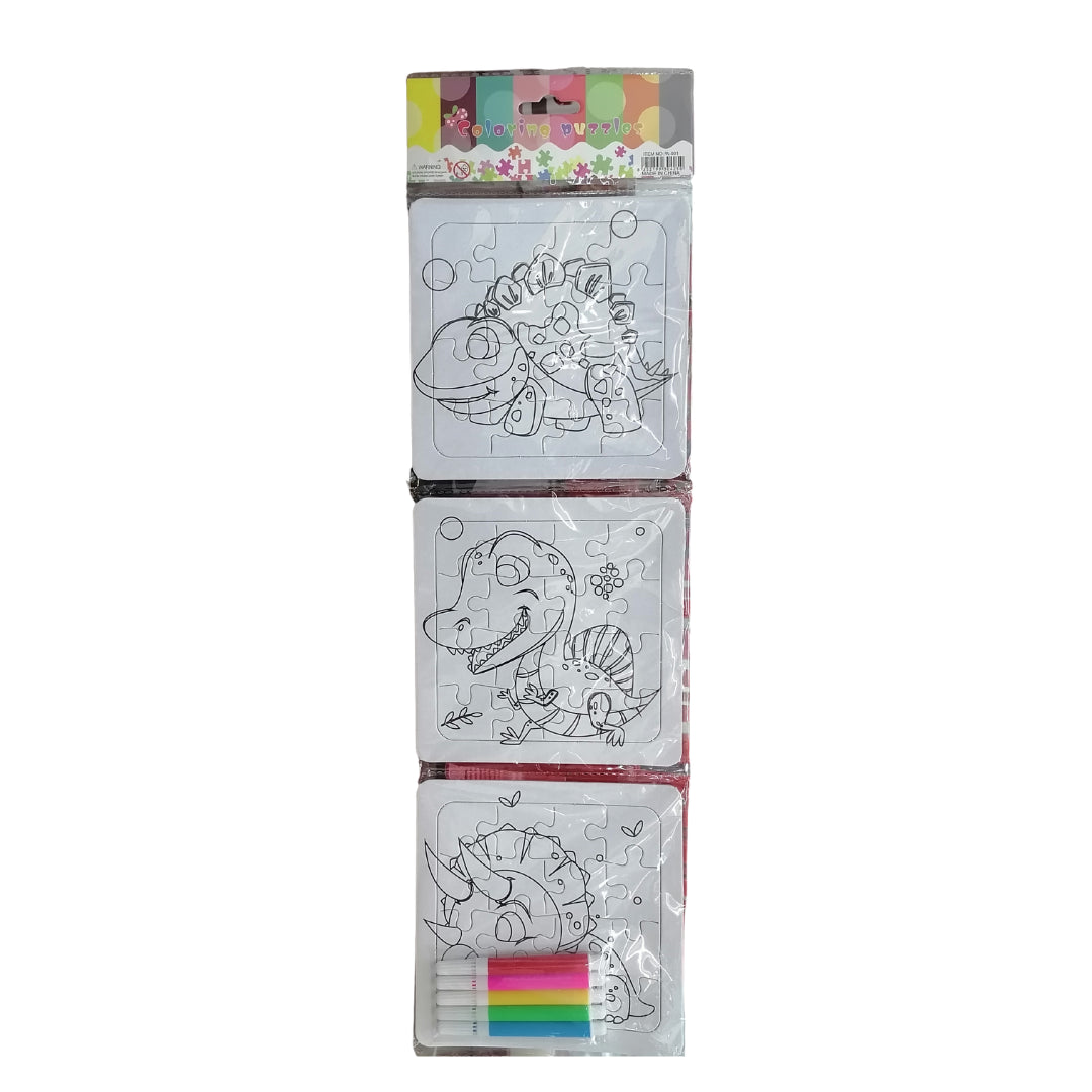 Puzzle 3-piece Strip Colouring with Markers - Dinosaur