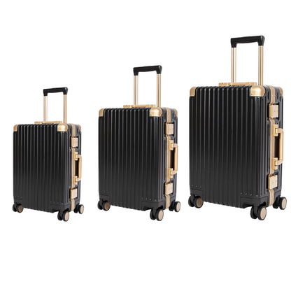 Classic Aluminum Frame Travel Suitcase - 20", 22", and 24" - Black