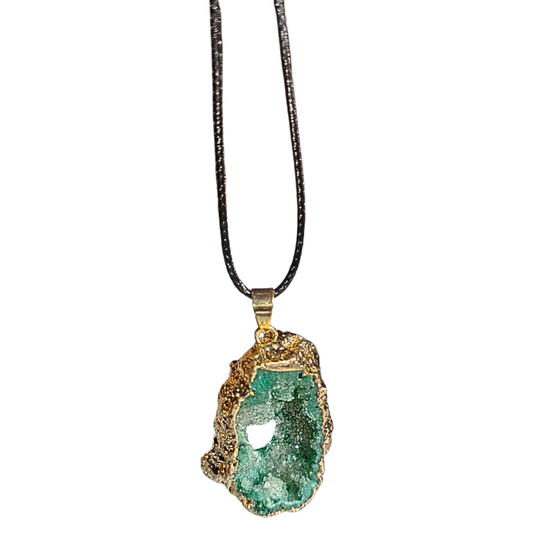 Earth Stone Collection - Gold Frame Geode Crystal Necklace - Green