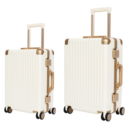 Classic Aluminum Frame Travel Suitcase - 22" + 24" - White