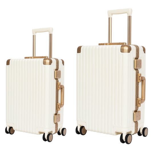 Classic Aluminum Frame Travel Suitcase - 22" + 24" - White