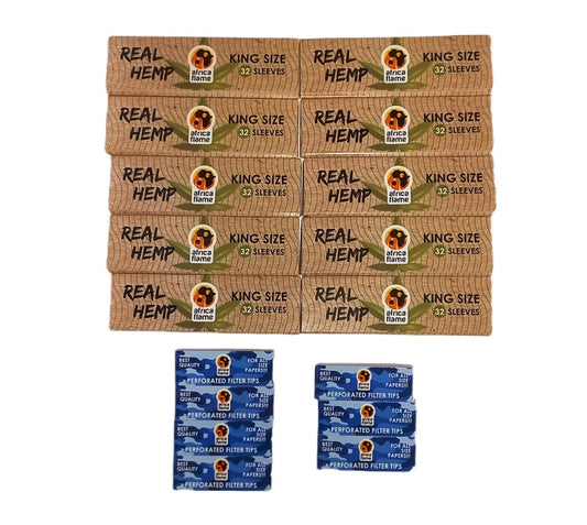 Value Pack - 10 Africa Flame Hemp Rolling Papers And 7 Filters Tips