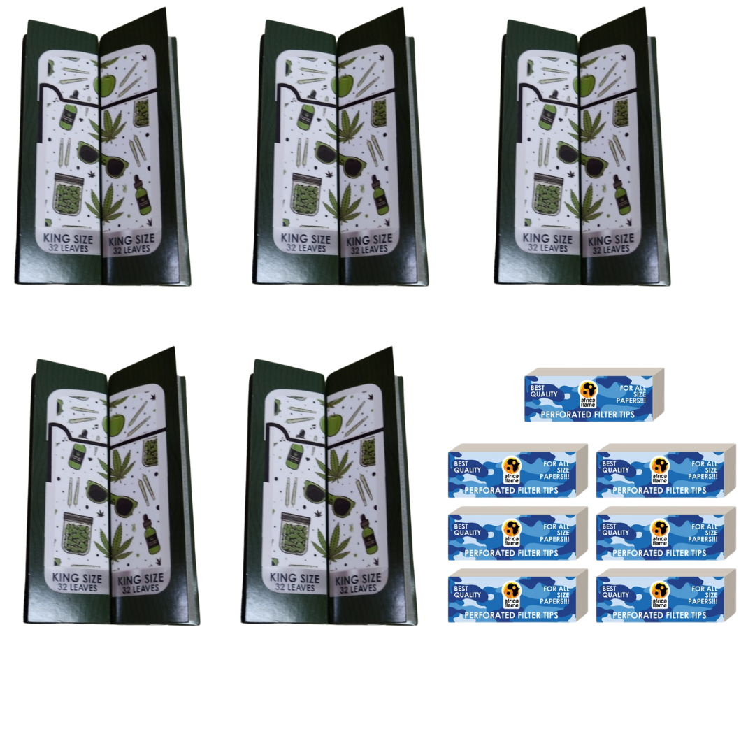 Value Pack - 10 Africa Flame Hemp Rolling Papers And 7 Filters Tips - White