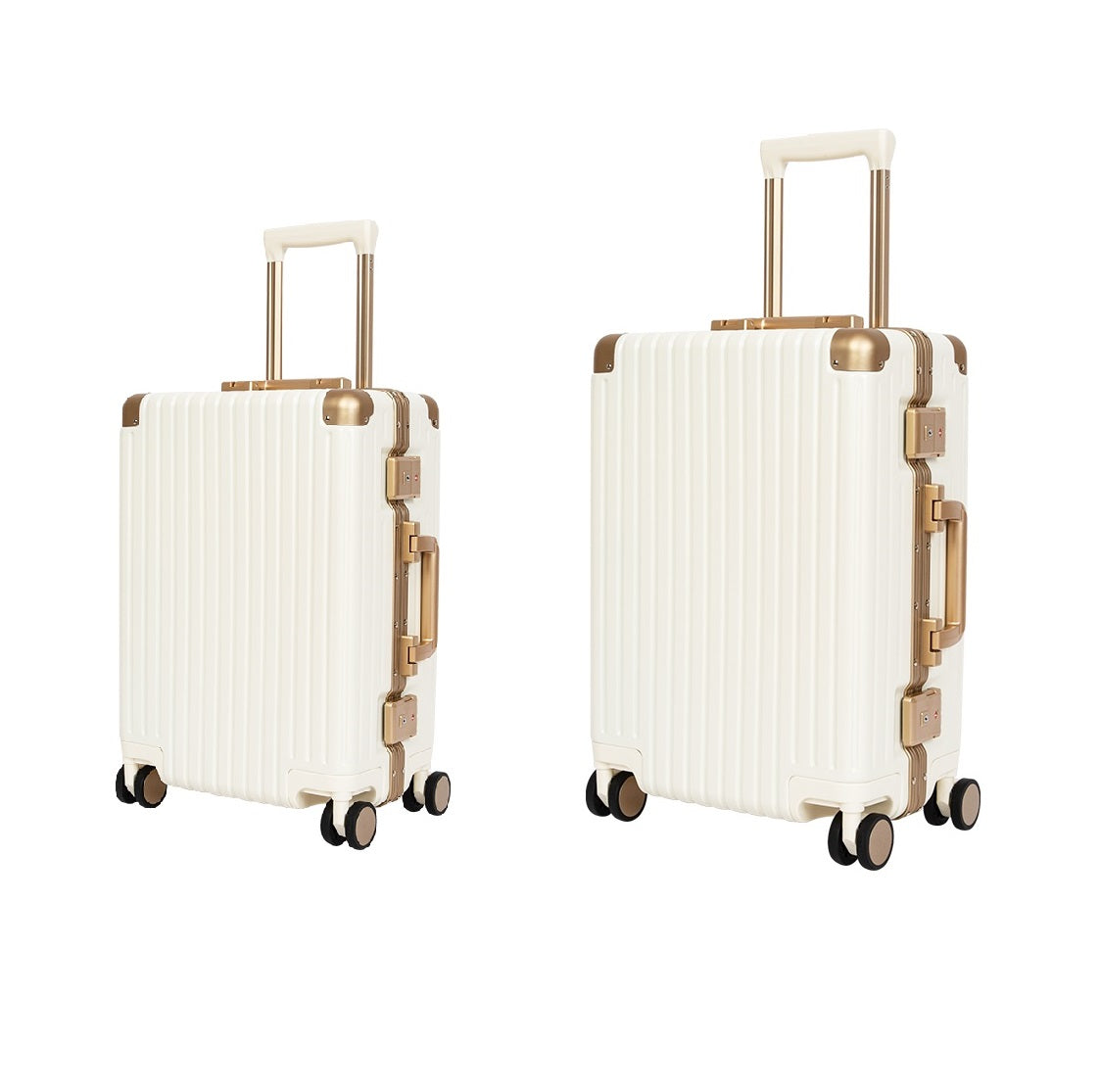 Classic Aluminum Frame Travel Suitcase - 22 inch + 26 inch - White