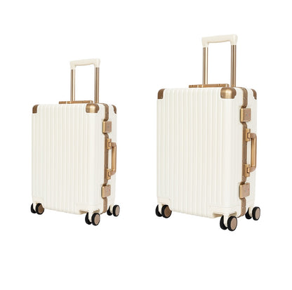 Classic Aluminum Frame Travel Suitcase - 22 inch + 26 inch - White