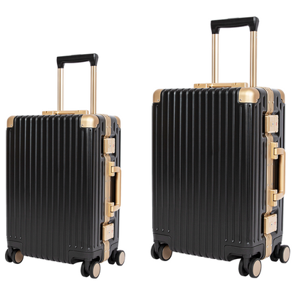 Classic Aluminum Frame Travel Suitcase - 22" + 24" - Black