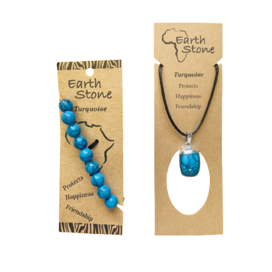 Earth Stone Collection - Turquoise Bracelet And Polished Stone Necklace Set