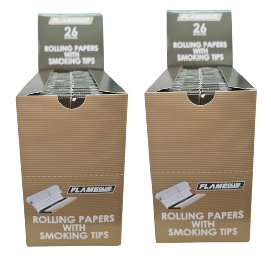 Flame Club King Size Rolling Paper + Tips - 26Piece Booklets - 2 Pack