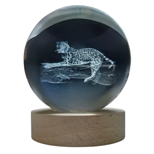 Crystal Ball Lamp with 3D Engraving and Luminous Base - Animals - Leopard