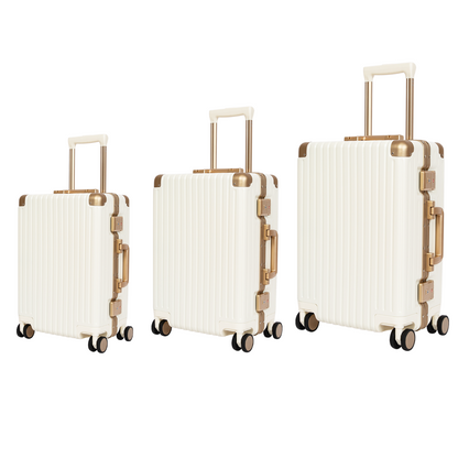 Classic Aluminum Frame Travel Suitcase - 20", 22", and 24" - White
