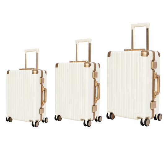 Classic Aluminum Frame Travel Suitcase - 20", 22", and 24" - White