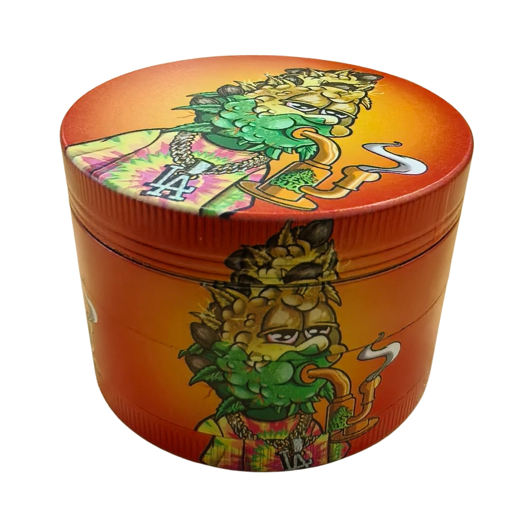 Large Herb Grinder - 4 Piece - Leaf Character Designs - Yellow