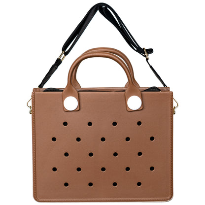 Nana EVA Croc Bag with Shoulder Strap - Lightweight Waterproof Tote Handbag - Brown