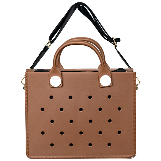 Nana EVA Croc Bag with Shoulder Strap - Lightweight Waterproof Tote Handbag - Brown