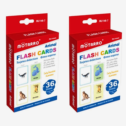 Motarro Flash Cards 36 Sheets - 2 Pack - Animals
