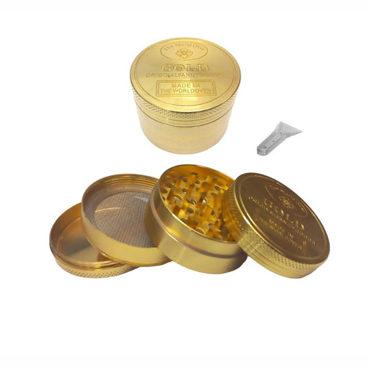 4 Piece Tobacco Grinder - Gold Bar