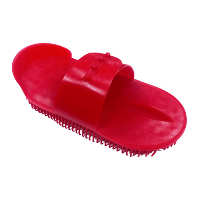 Horse Hair Rubber Curry Brush for Grooming and Massaging - Red