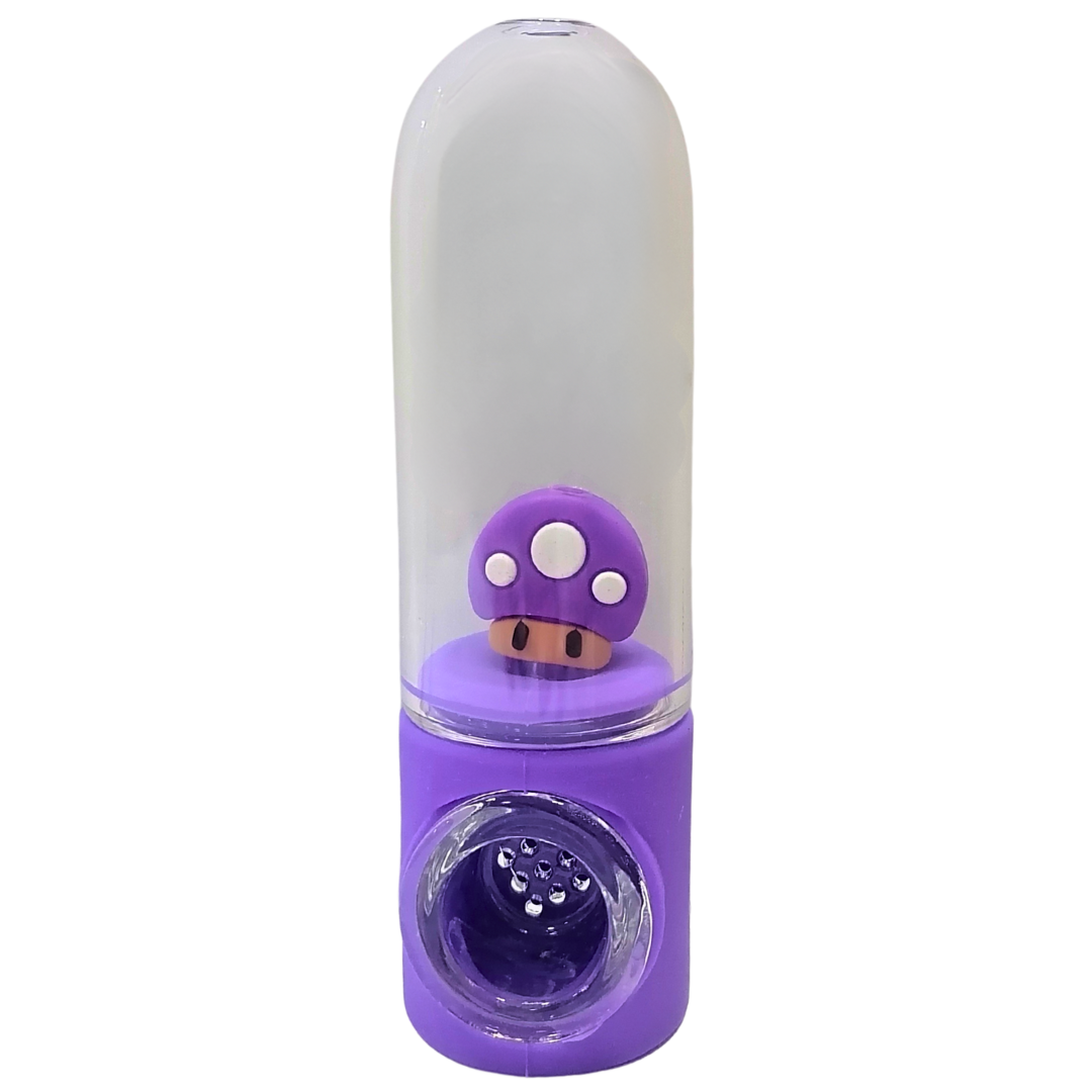 Silicone Rasta Pipe - Character in Glass - Super Mario Brothers - Purple Mushroom