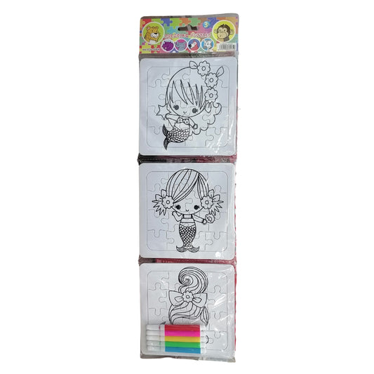 Puzzle 3-piece Strip Colouring with Markers - Mermaids