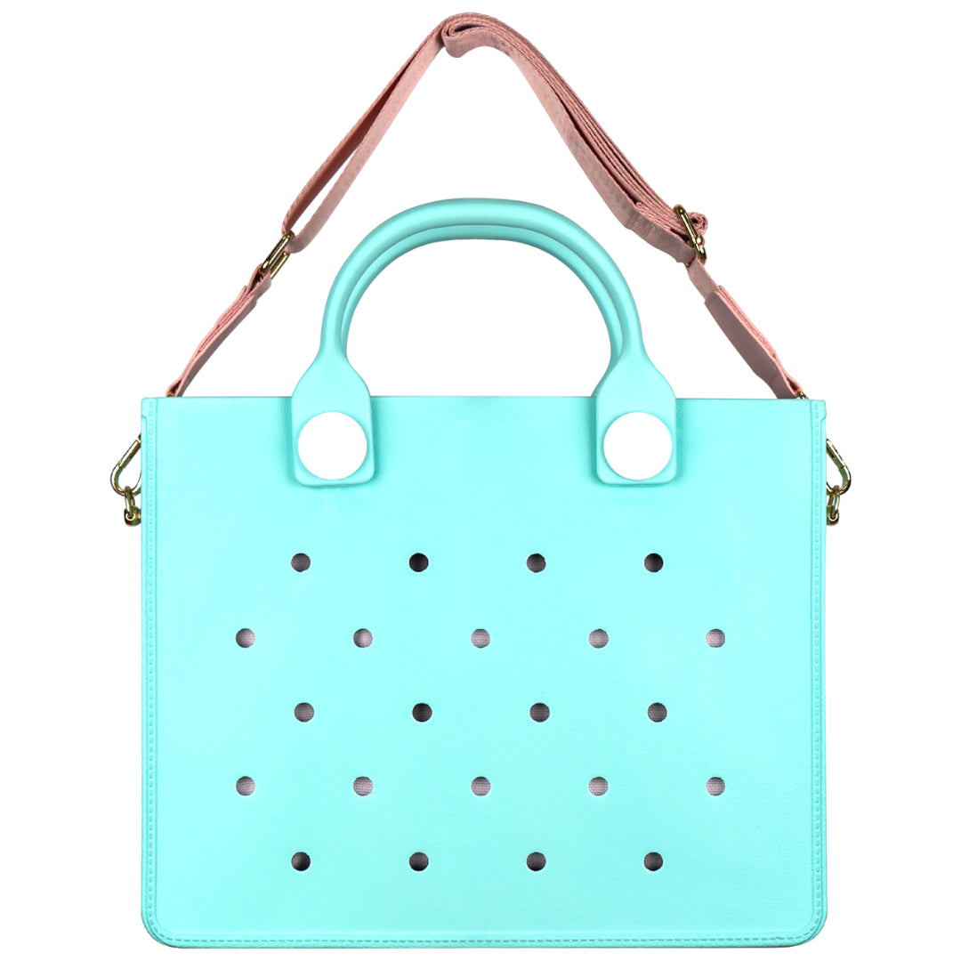 Nana EVA Croc Bag with Shoulder Strap - Lightweight Waterproof Tote Handbag - Pastel Blue