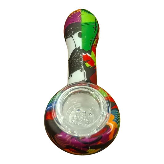 Silicone Rasta Pipe - Hydrodipped Designs - Red