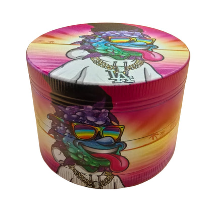 Large Herb Grinder - 4 Piece - Leaf Character Designs - Pink