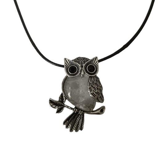 Earth Stone Collection - Owl Clear Quartz Crystal Stone Necklace