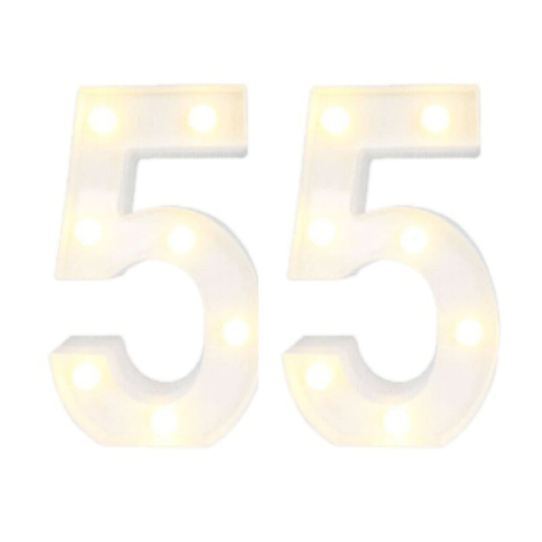 Motarro Led Numbers Light 22cm - 2 Pack - White Number 5