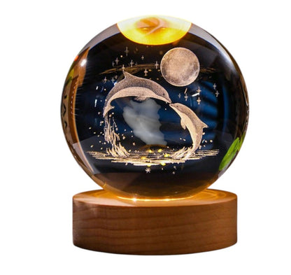 Crystal Ball Lamp with 3D Engraving and Luminous Base - Cosmo Dolphin