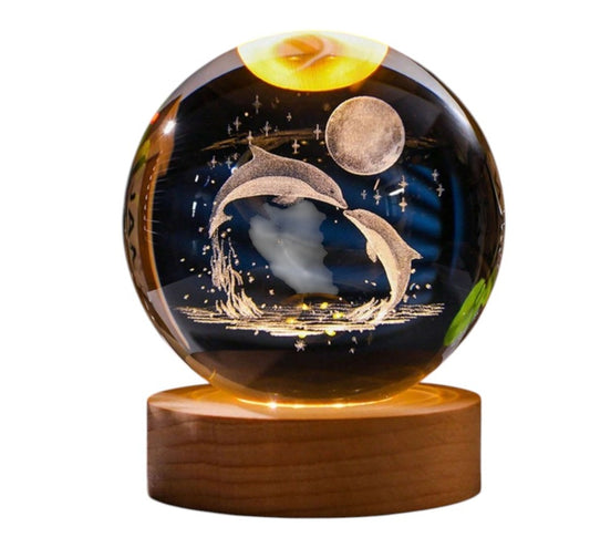 Crystal Ball Lamp with 3D Engraving and Luminous Base - Cosmo Dolphin