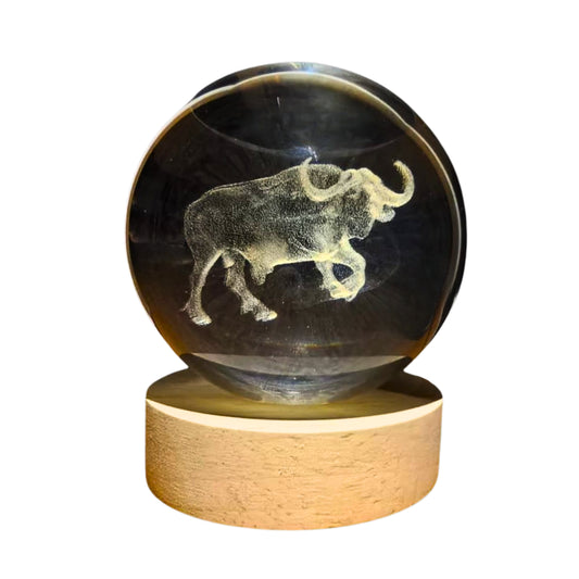 Small Crystal Ball Lamp with 3D Engraving and Luminous Base - Buffalo