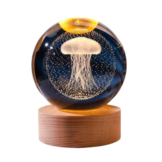 Crystal Ball Lamp with 3D Engraving and Luminous Base - Jelly Fish