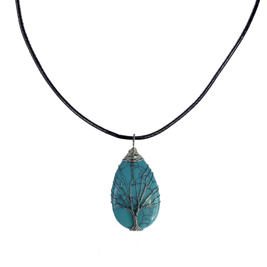 Earth Stone Collection - Wire Tree Of Life - Turquoise Stone Necklace