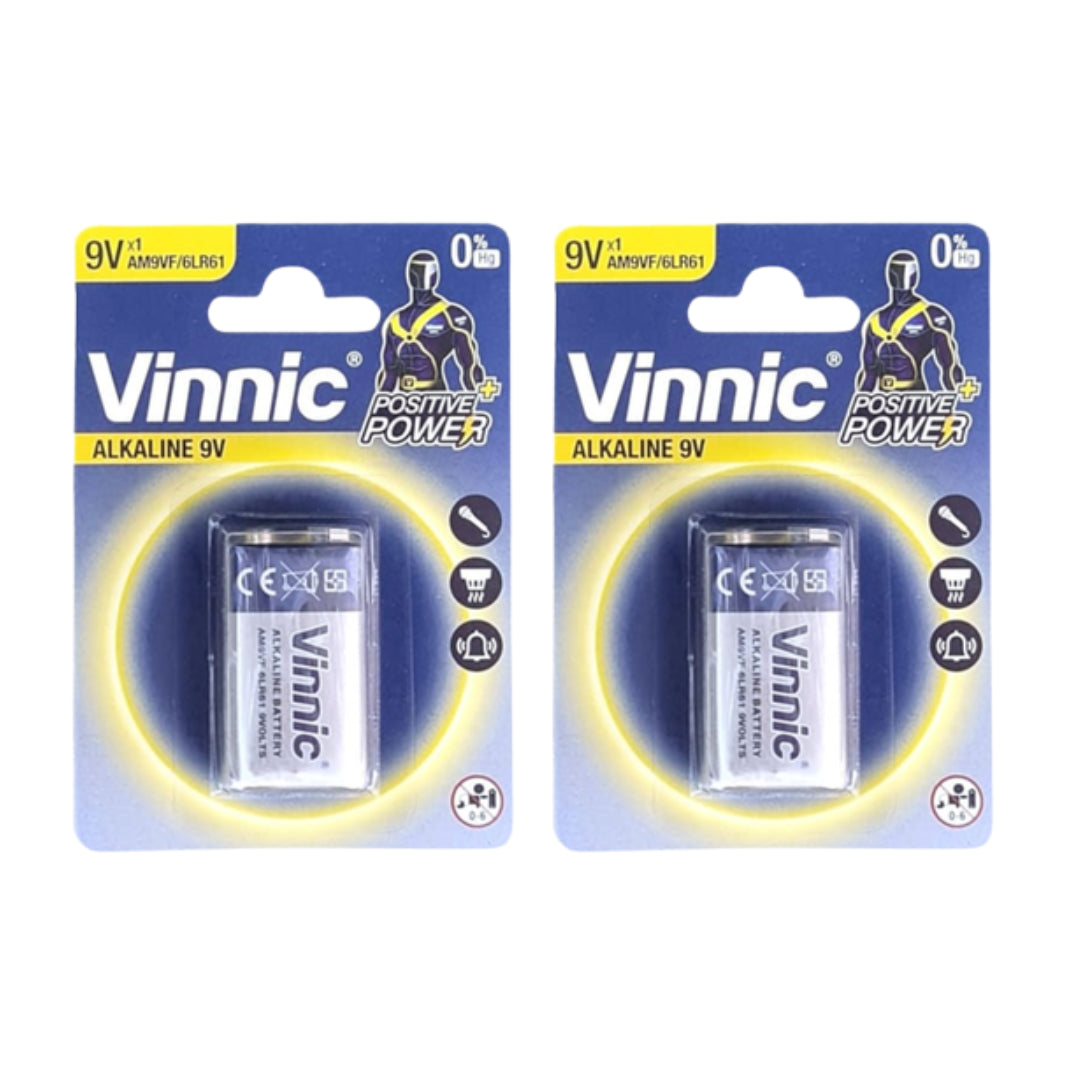 Vinnic Alkaline 9V Battery Single - 2 Pack