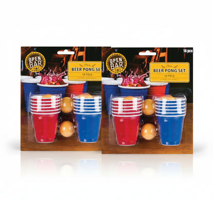 Open Bar Mini Beer Pong Game Set - 18 Piece Drinking Game - 2 Pack
