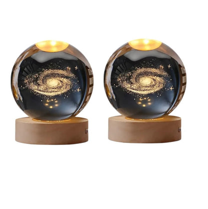 Crystal Ball Lamp with 3D Engraving and Luminous Base - 2 Pack - Space