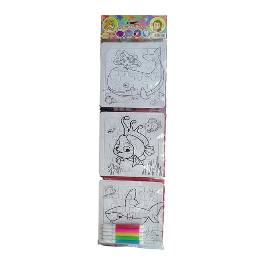 Puzzle 3-piece Strip Colouring with Markers - Sea Creatures