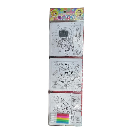 Puzzle 3-piece Strip Colouring with Markers - Space