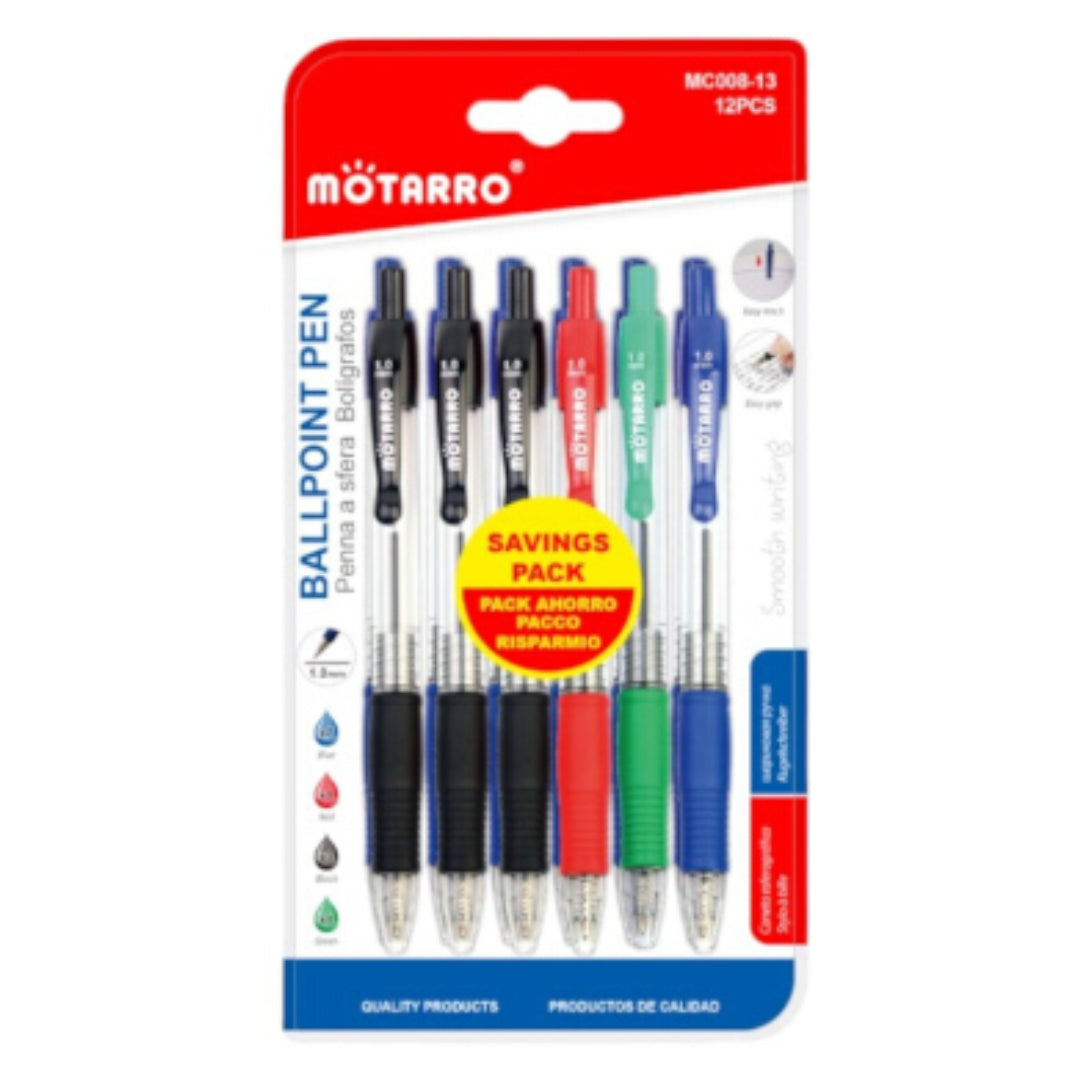 Motarro Ballpoint Pen Assorted 1.0mm 12PCS
