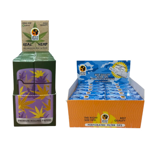 Africa Flame King Size Hemp Paper - 50 Booklets + 50 Filter Tips - Lilac