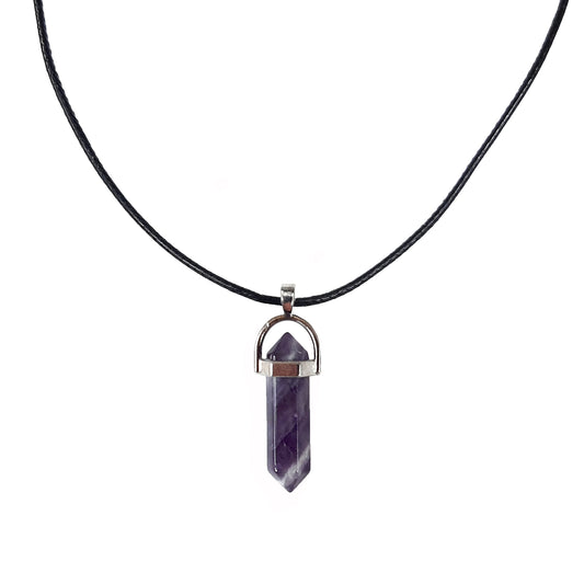 Earth Stone Collection - Bullet Amethyst Crystal Stone Necklace
