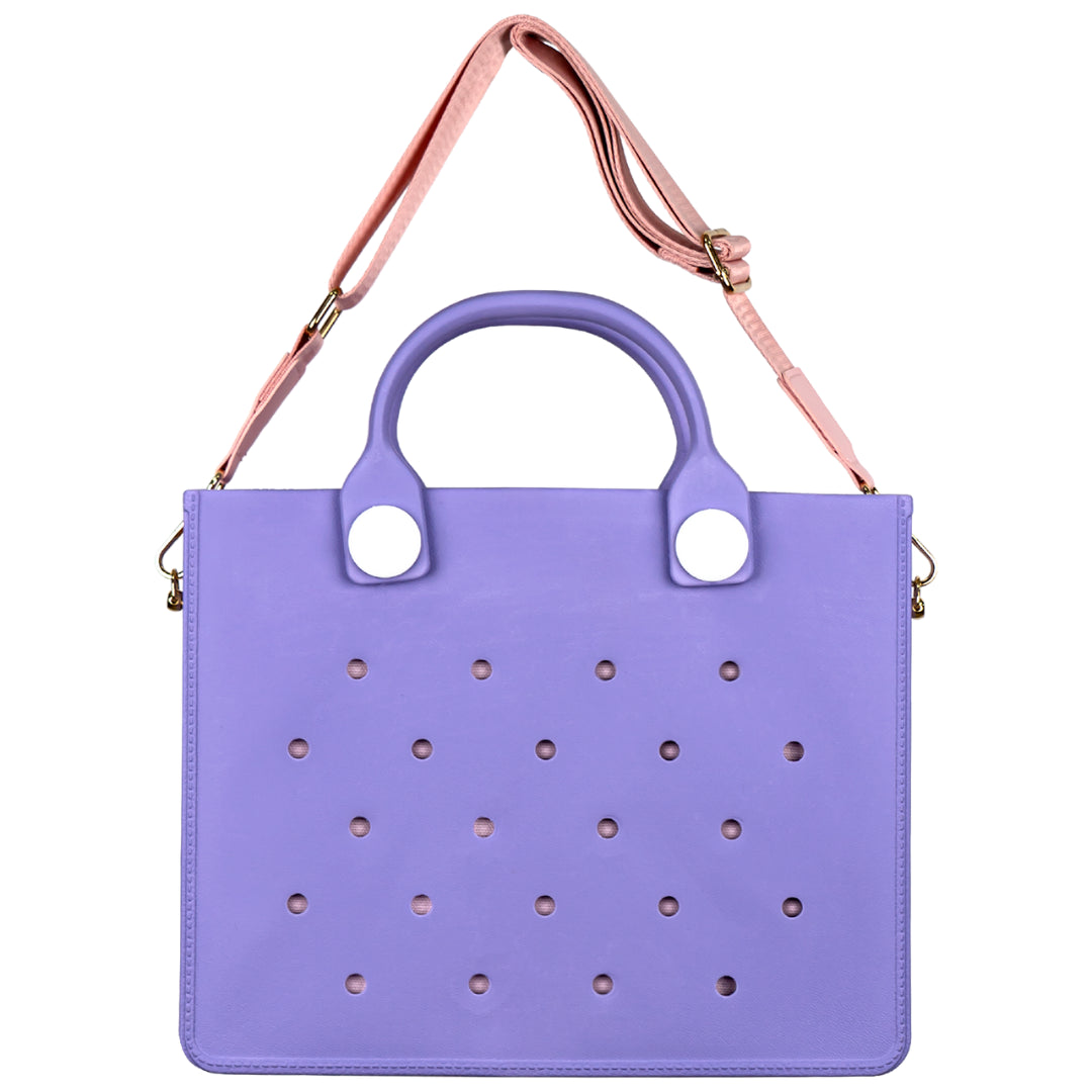 Nana EVA Croc Bag with Shoulder Strap - Lightweight Waterproof Tote Handbag - Pastel Purple