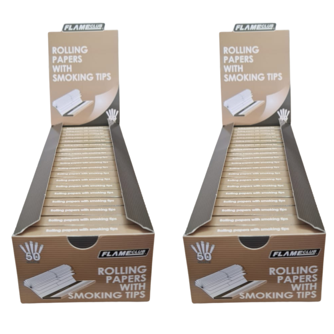 Flame Club Queen Size Rolling Paper + Tips - 39 Booklets - 2 Pack