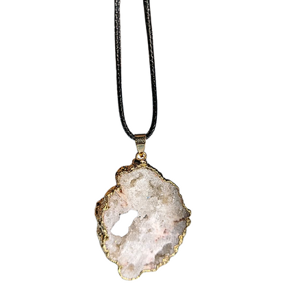 Earth Stone Collection - Gold Frame Geode Crystal Necklace - White